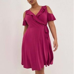 Torrid Plus SZ 3/3XL Studio Knit Purple Faux Wrap Dress V Neck Short Sleeves New